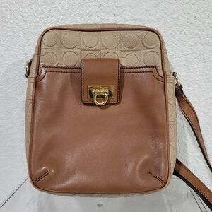 Vintage Salvatore Ferragamo Gancini Canvas & Leather Crossbody Bag